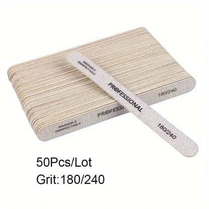 10/25/50Pcs Nail File 100/180/240 Wooden Sanding Buffer Block Pedicure