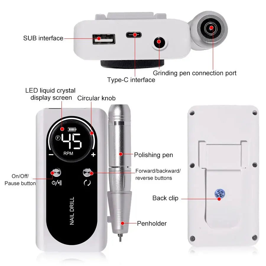Professional 45000RPM Electric Portable Nail Drill Machine