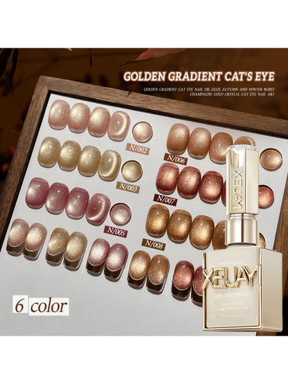6Pcs 15ML Golden Gradient Cat Eye Nail Polish Gel Phototherapeutic Gel