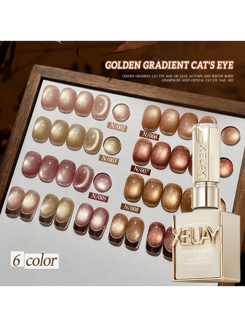 6Pcs 15ML Golden Gradient Cat Eye Nail Polish Gel Phototherapeutic Gel