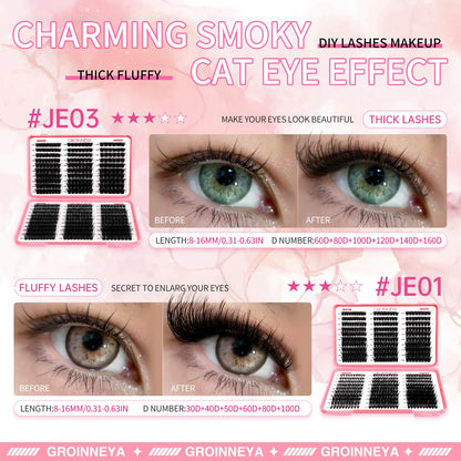 GROINNEYA Lashes Cluster DIY Lash Extension Mixed Tray Clusters