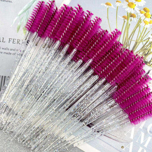 50Pcs Makeup Brushes Disposable Crystal Eyebrow Brush Diamond Handle