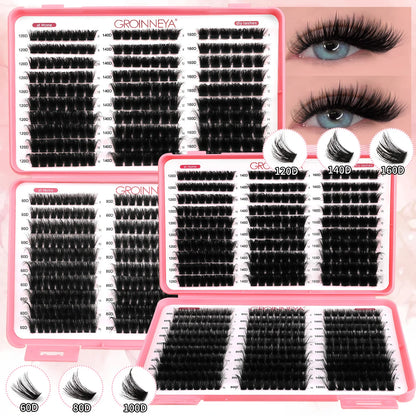 GROINNEYA Lashes Cluster DIY Lash Extension Mixed Tray Clusters