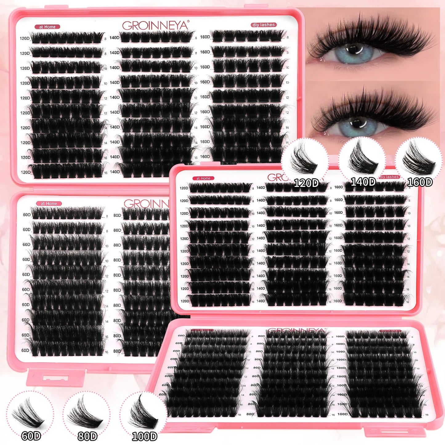GROINNEYA Lashes Cluster DIY Lash Extension Mixed Tray Clusters