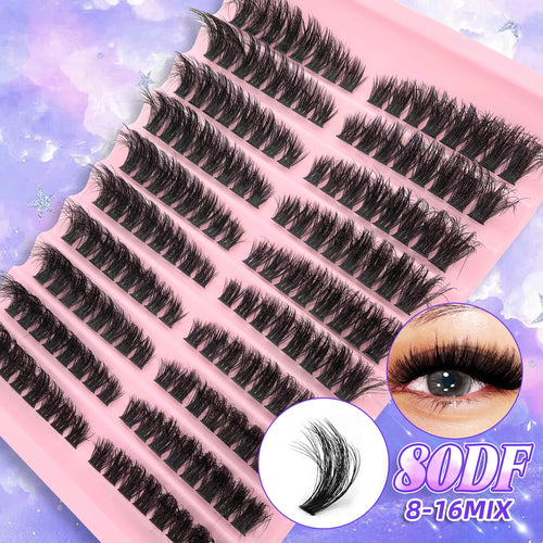 200PCS D Curl Eyelash Cluster Set with 30D40D80D and 80D Spiky Style