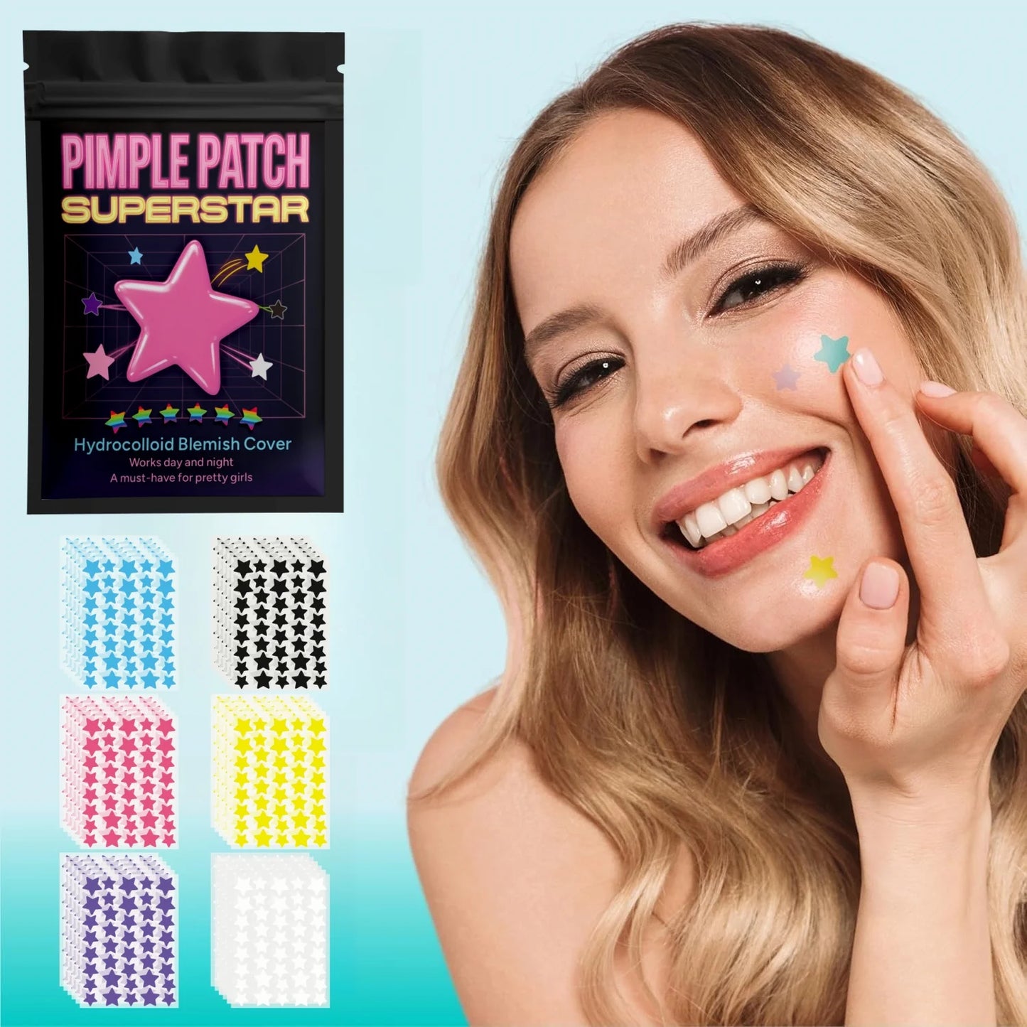 480pcs pieces of multi-color star acne patches, facial acne patches,