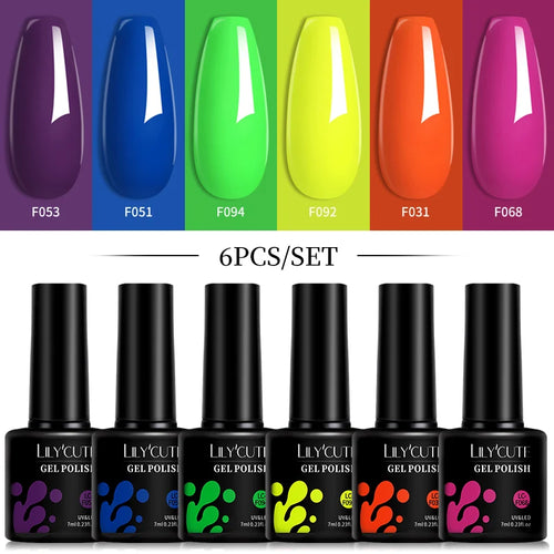 LILYCUTE 6Pcs/Set 7ML Gel DIY Nail Polish Bright Pink Semi Permanent