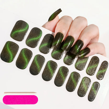 16Tips Semi-Cured Gel Nail Sticker Pure Color UV/LED Lamp Gel Nail