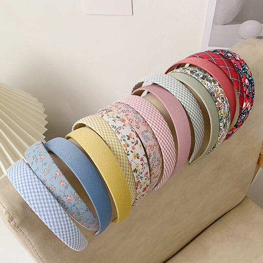 Aveuri Korea Style Retro Headband Women Simple Cloth Fabric Hair Band Floral Lattice Hairbins For Ladies Girl Headwear Hair Accessories