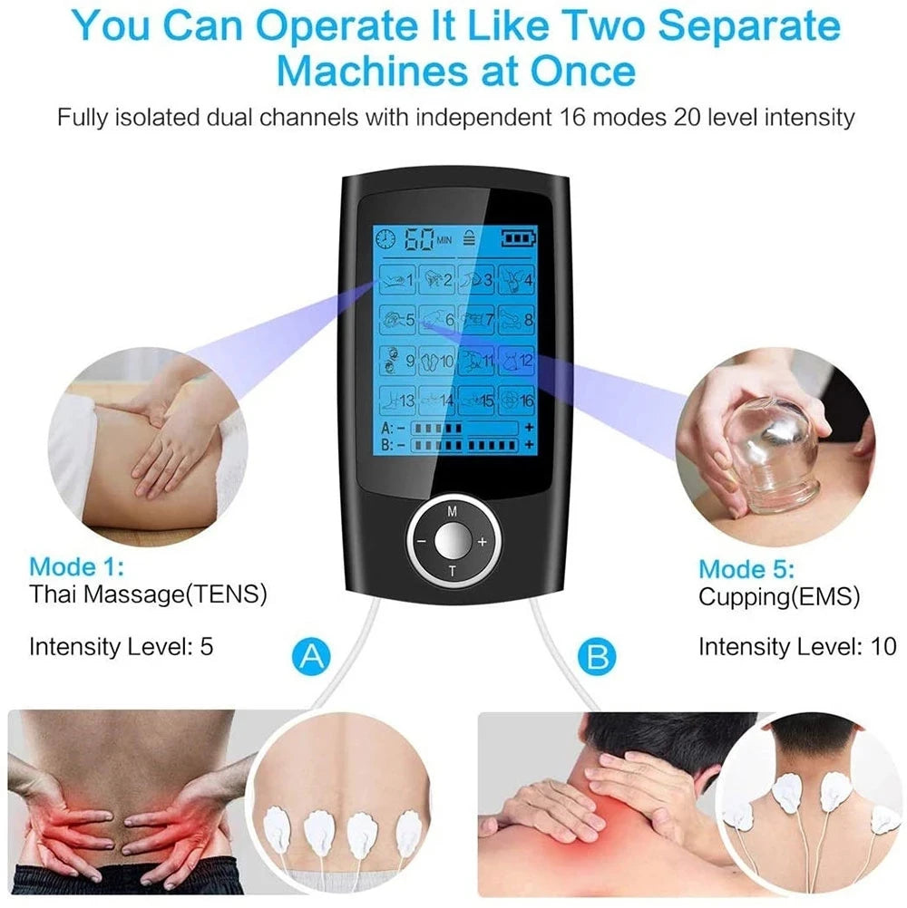 16 Modes Electric Tens Relax Muscle Stimulator EMS Acupuncture Body