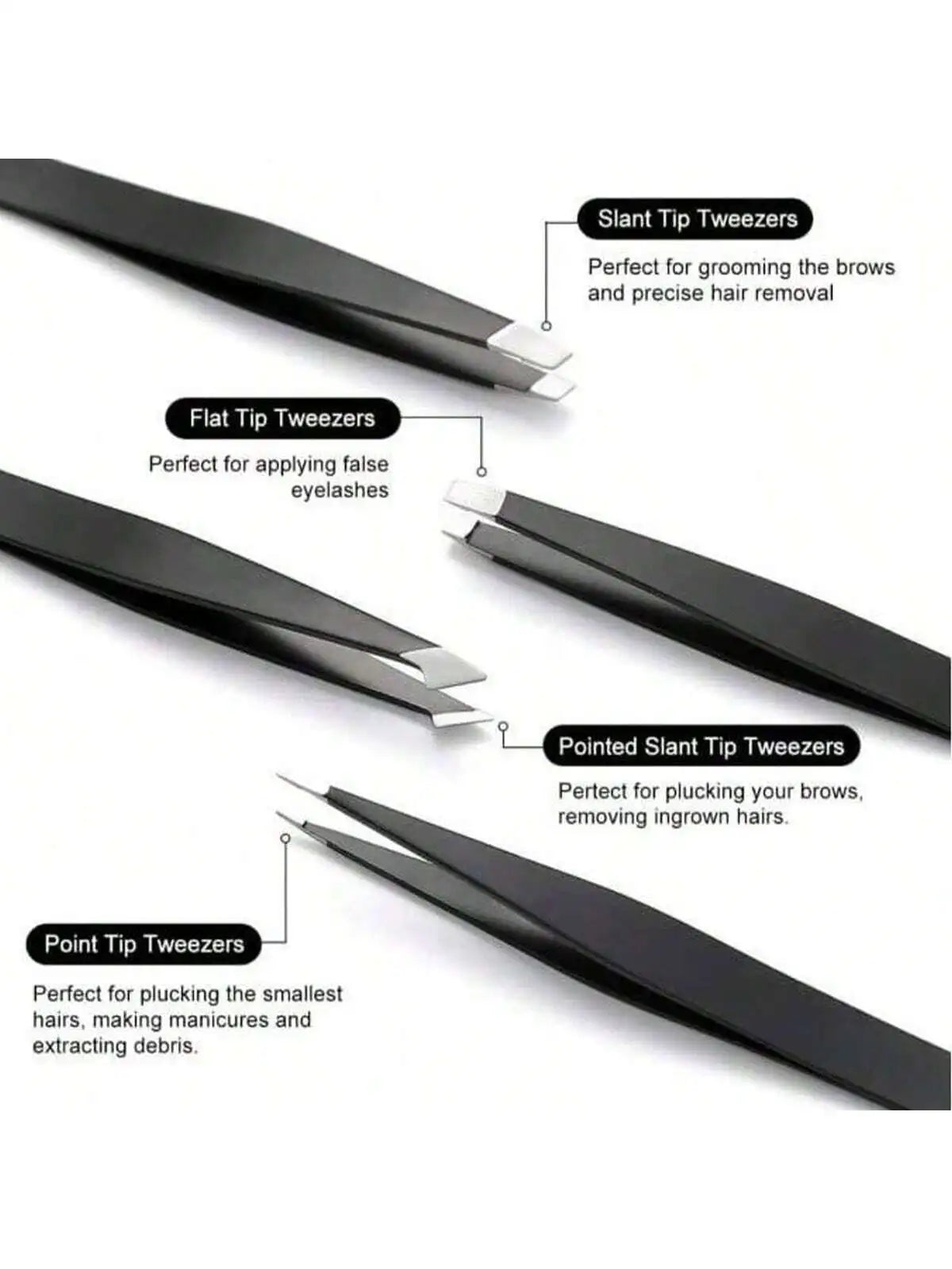Multi-purpose Eyebrow Tweezers, 4-Pack Stainless Steel Eyebrow
