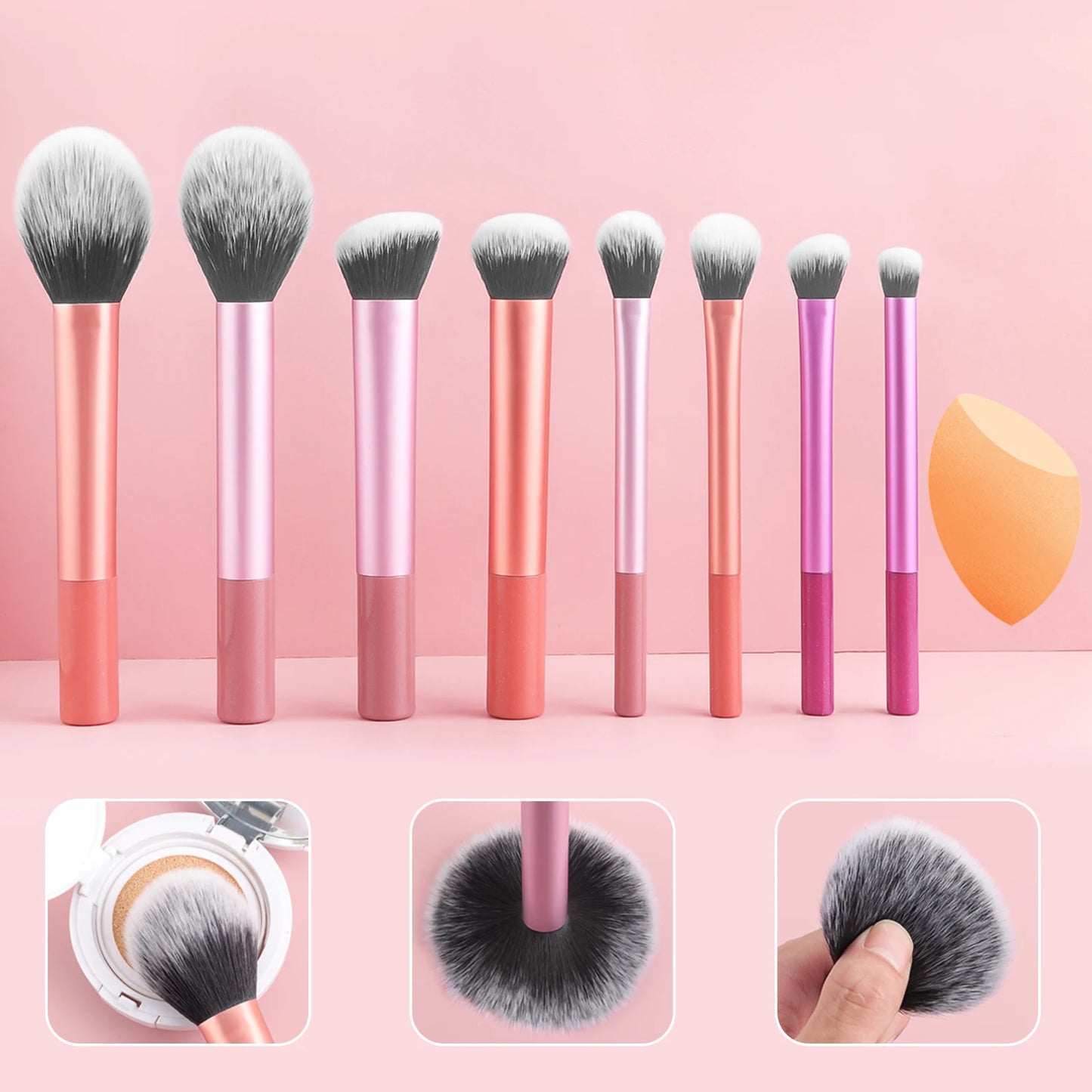 8PCS classic daily makeup brush set &1PC large wet and dry dual-use