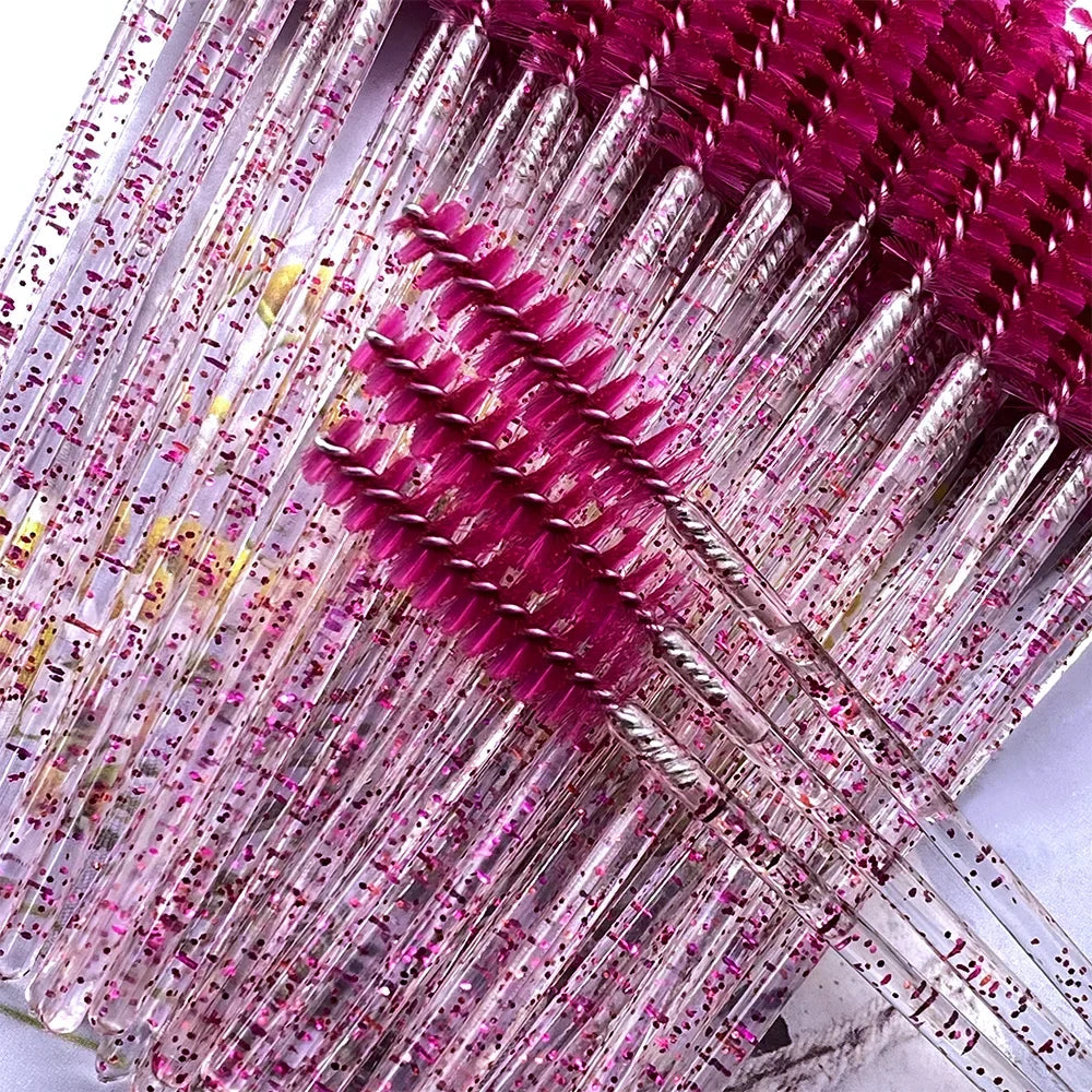 50Pcs Makeup Brushes Disposable Crystal Eyebrow Brush Diamond Handle
