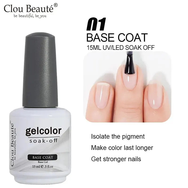 Clou Beaute No Wipe Top Coat Base Coat UV Gel Nail Art Tips Manicure