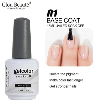 Clou Beaute No Wipe Top Coat Base Coat UV Gel Nail Art Tips Manicure