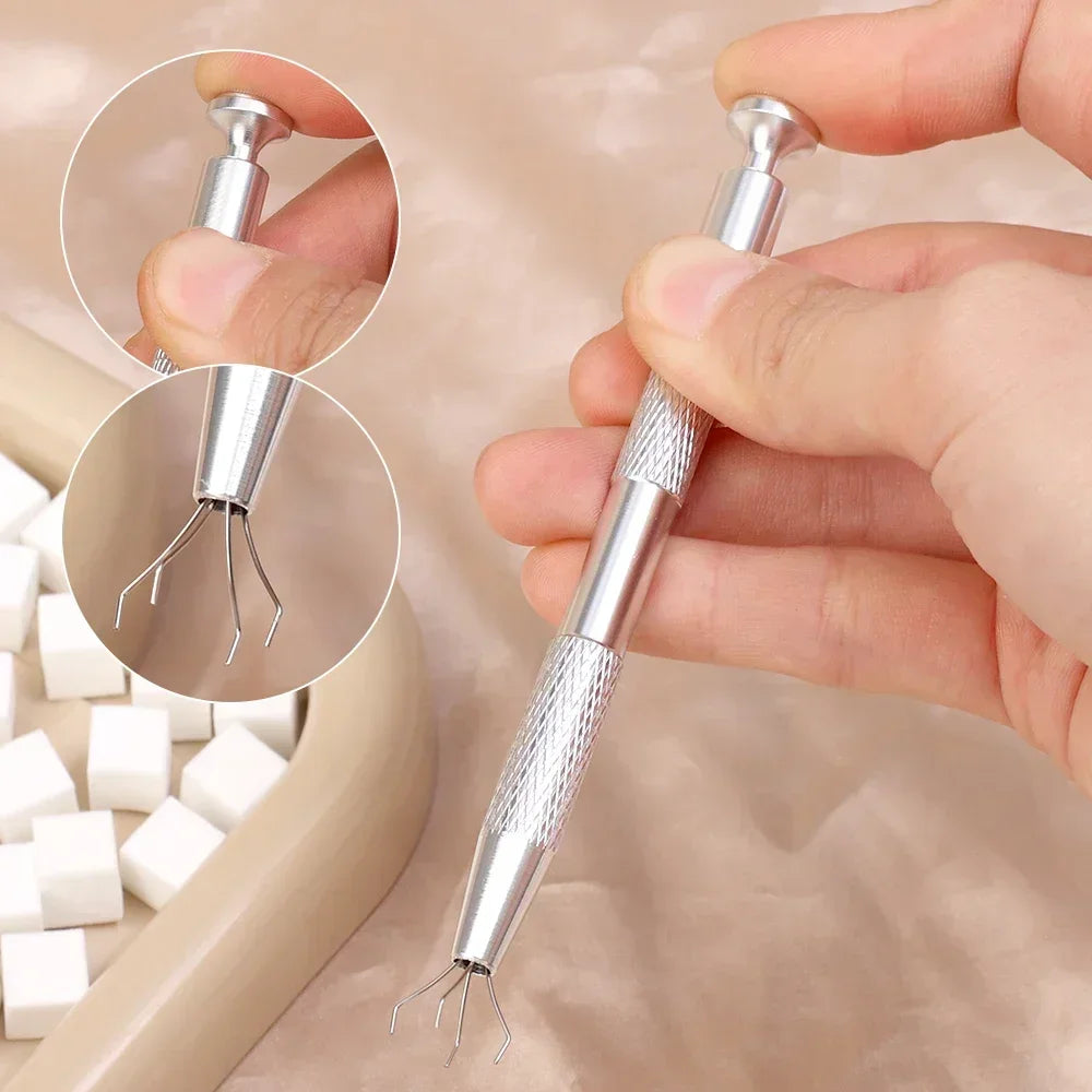 Mini Square Nail Art Sponge with 4 Claws Nail Sponge Metal Grabber Set