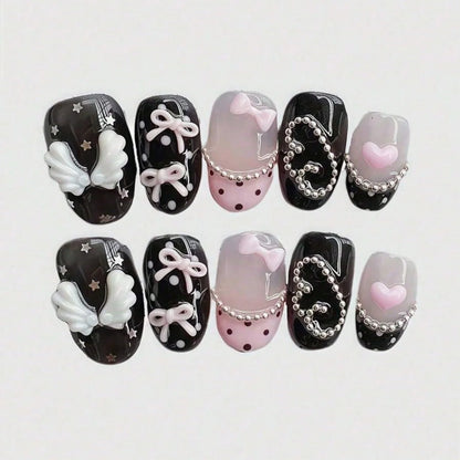 10pcs pure hand pressed short circular nail art, beautiful fake nails,