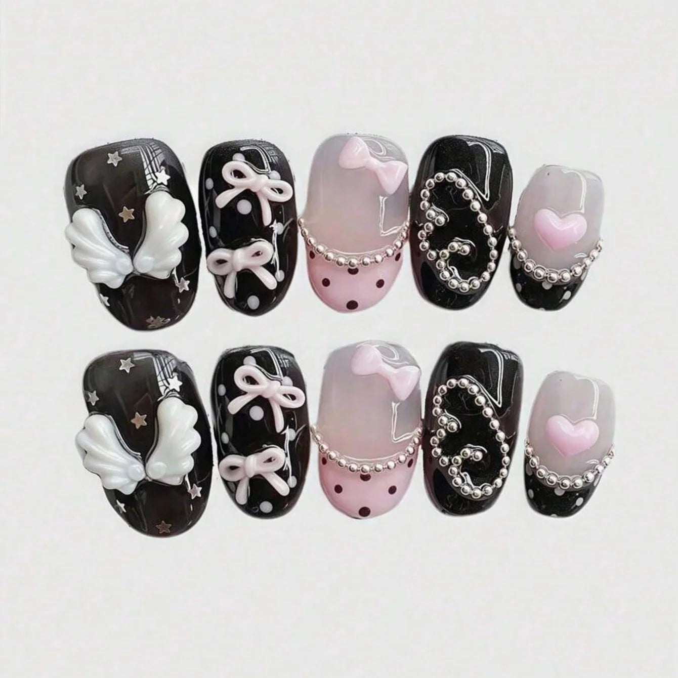 10pcs pure hand pressed short circular nail art, beautiful fake nails,