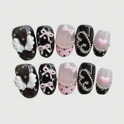 10pcs pure hand pressed short circular nail art, beautiful fake nails,