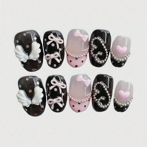 10pcs pure hand pressed short circular nail art, beautiful fake nails,