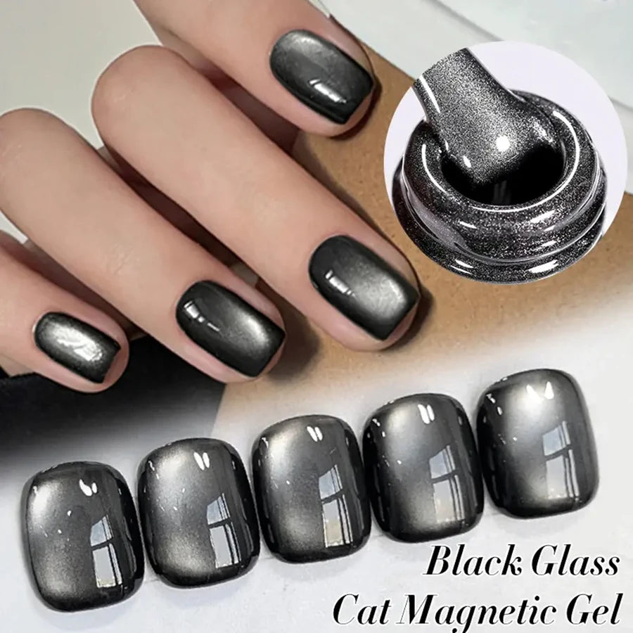 WS Black Glass Cat Magnetic Gel Nail Polish Punk Style Nail Art
