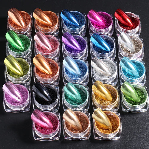 23pcs/Set Metallic Chrome Nail Powder Y2K Styles Magic Mirror