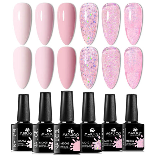 6pc All-season Gel Nail Polish Set Nude Pink Red Glitter Semi
