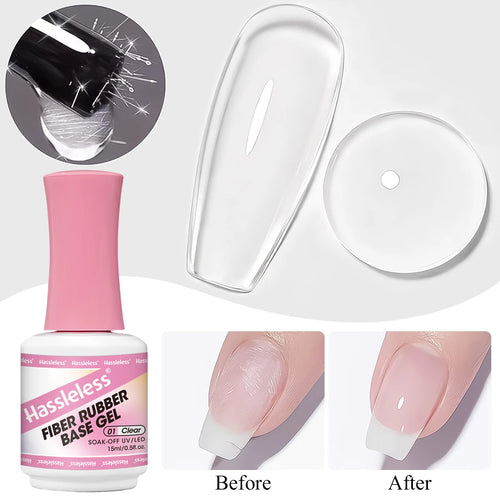 Hassleless 15ml single tube fiber base gel nail polish, clear,