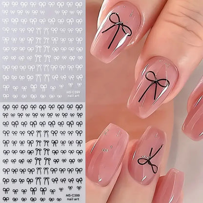 1/2pcs Black White Pink Mini Bowknot Design Nail Art Sticker Self