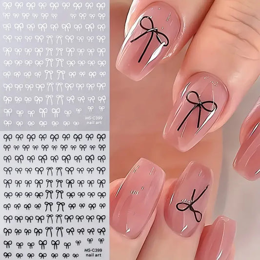 1/2pcs Black White Pink Mini Bowknot Design Nail Art Sticker Self