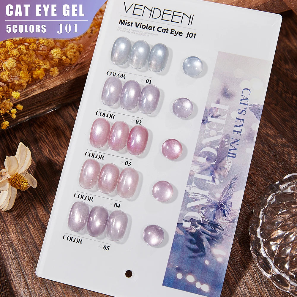 Vendeeni 5 Colors/Set Crystal Cat Eye Gel Nail Polish Semi Permanent