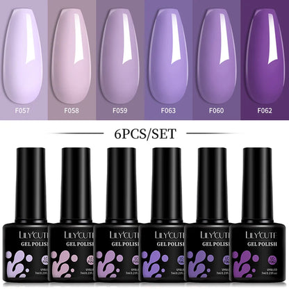 LILYCUTE 6Pcs/Set 7ML Gel DIY Nail Polish Bright Pink Semi Permanent