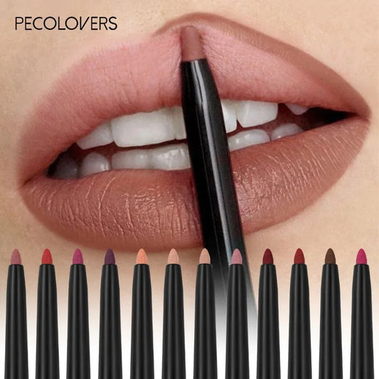 12-Color Matte Lipliner - Waterproof, Moisturizing, Long-Lasting &