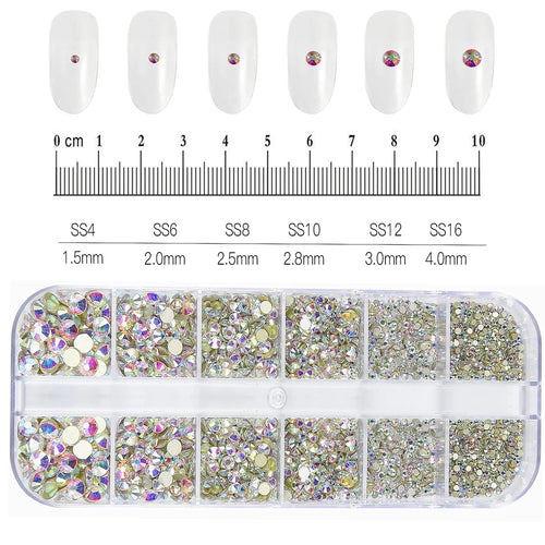 12Grids SS6-SS30 Mixed Nail Rhinestones Shiny Clear/Gold/Pink/Blue