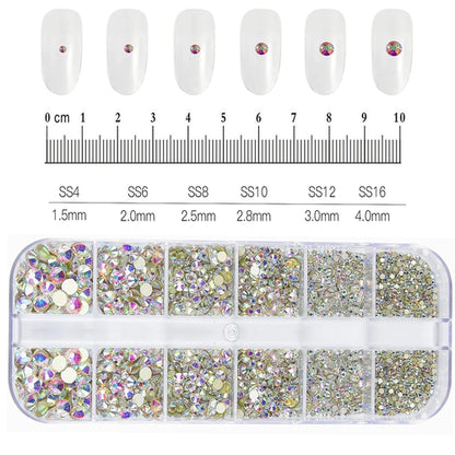 12Grids SS6-SS30 Mixed Nail Rhinestones Shiny Clear/Gold/Pink/Blue