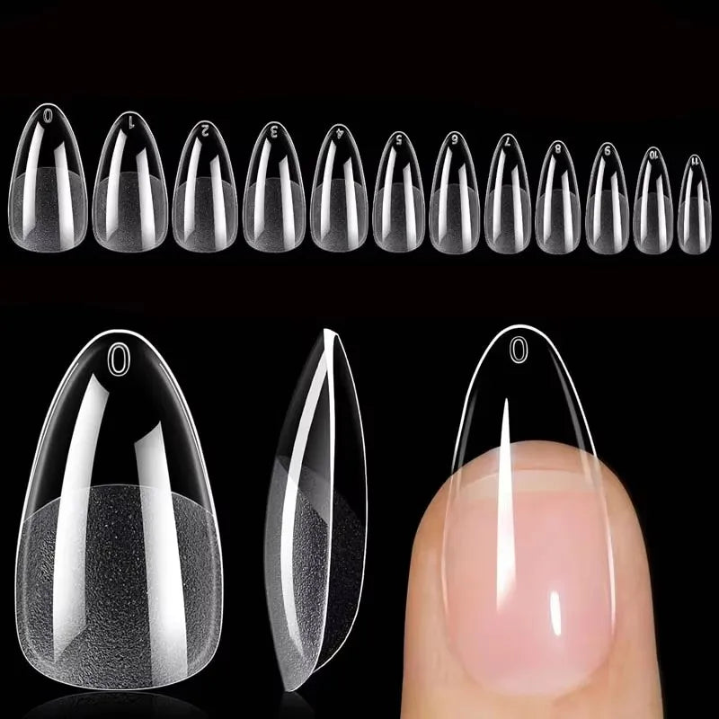 120 Short Almond-Shaped Oval Fake Nail Tips Kit, Can Be Extended into