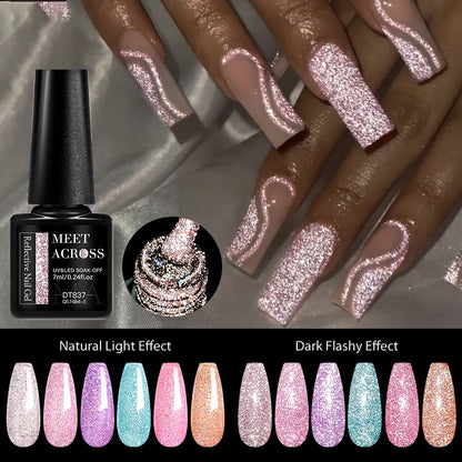 7ml Reflective Glitter Nail Gel Polish Semi Permanent French Style