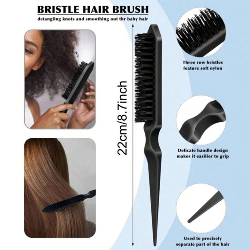 Boar Bristle Slick Back Hair Brush for Sleek Ponytail Bun & Smoothing