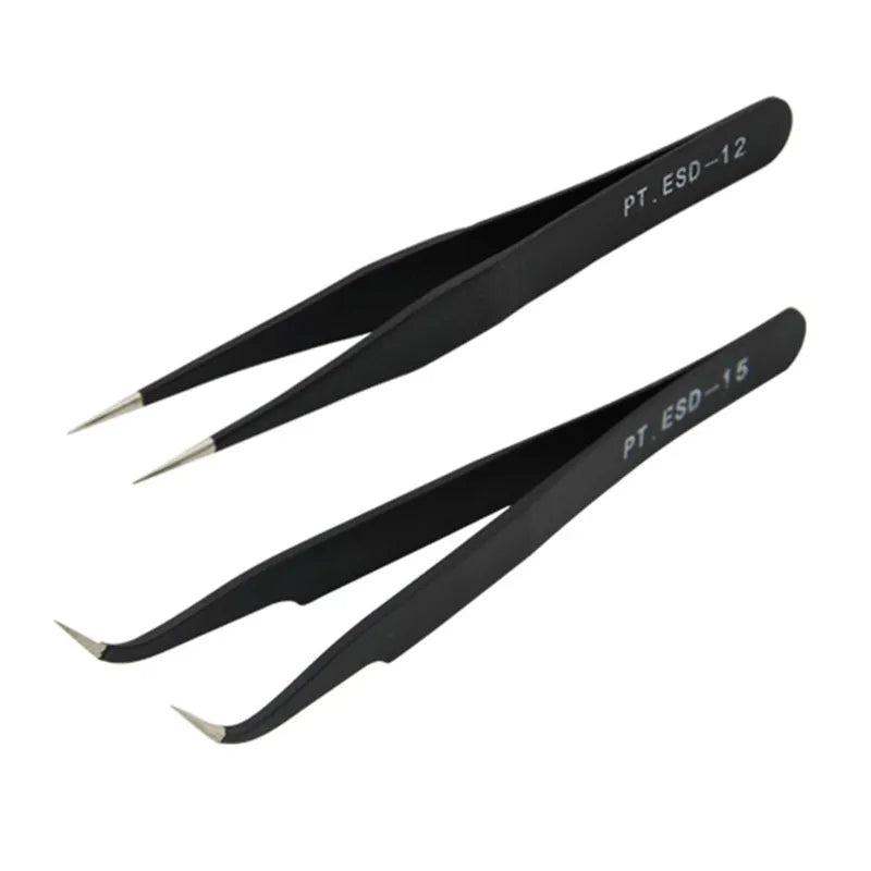 Anit-Static Tweezers, Precision Black DIY Tweezers for Nail Art and