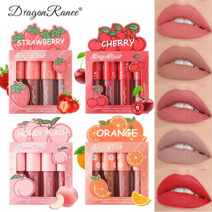 Mini Velvet Matte Lip Gloss Set, 3pc/4pcs Non-Fading, Non-Stick Cup,