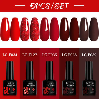 LILYCUTE 5Pcs/Set 7ML Red Brown Nail Gel DIY Nail Art Semi Permanent