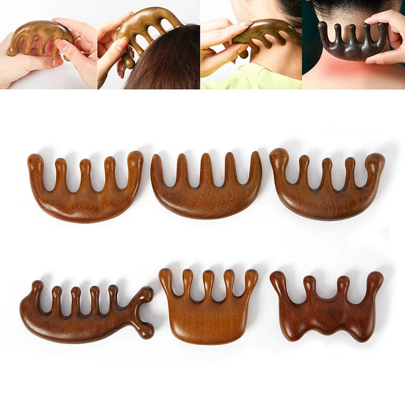 Wood Therapy Massage Comb Head Face Scalp Gua Sha Massager Natural