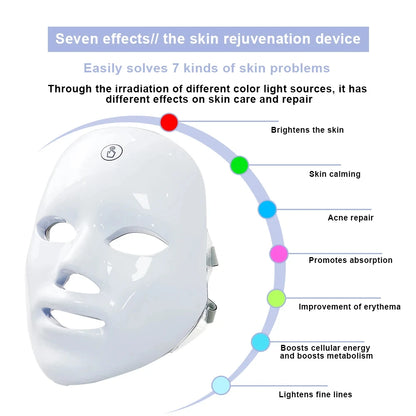 7 Colors LED Facial Mask Photon Therapy Face Skin Care Mask Anti Acne
