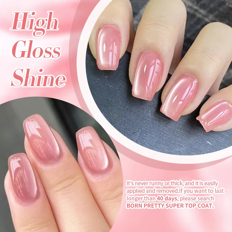 BORN PRETTY 10ml Pink Glass Bead Cat Magnetic Gel Nail Polish Spring