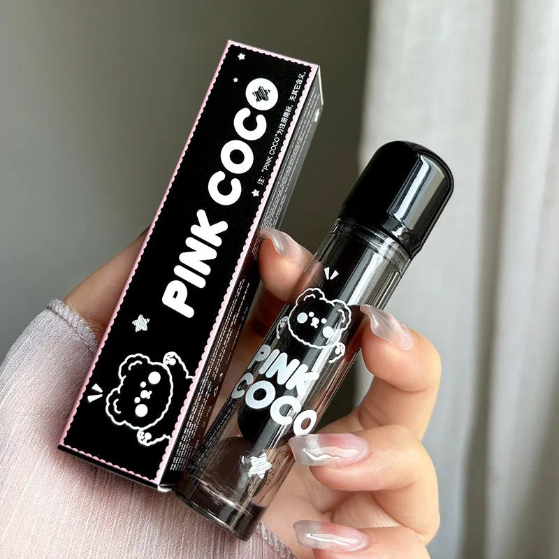 PINKCOCO Bear Doodle Mirror Lip Glaze — Long-Lasting Shiny Lip Gloss,