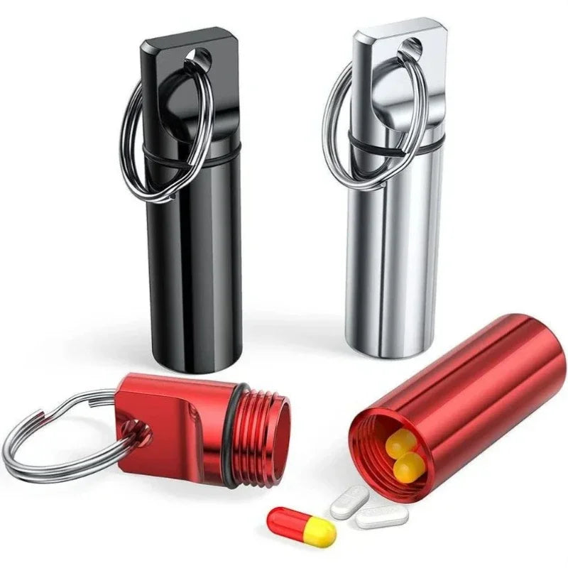 1pcs Waterproof Aluminum Pill Box Keychain Carabiner Medicine Case