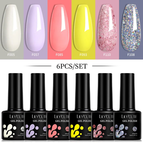LILYCUTE 6Pcs/Set 7ML Gel DIY Nail Polish Bright Pink Semi Permanent