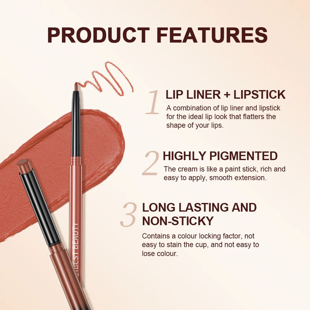 QIBEST 12 Colors Lip Makeup Nude Lipstick Pencil Waterproof Long
