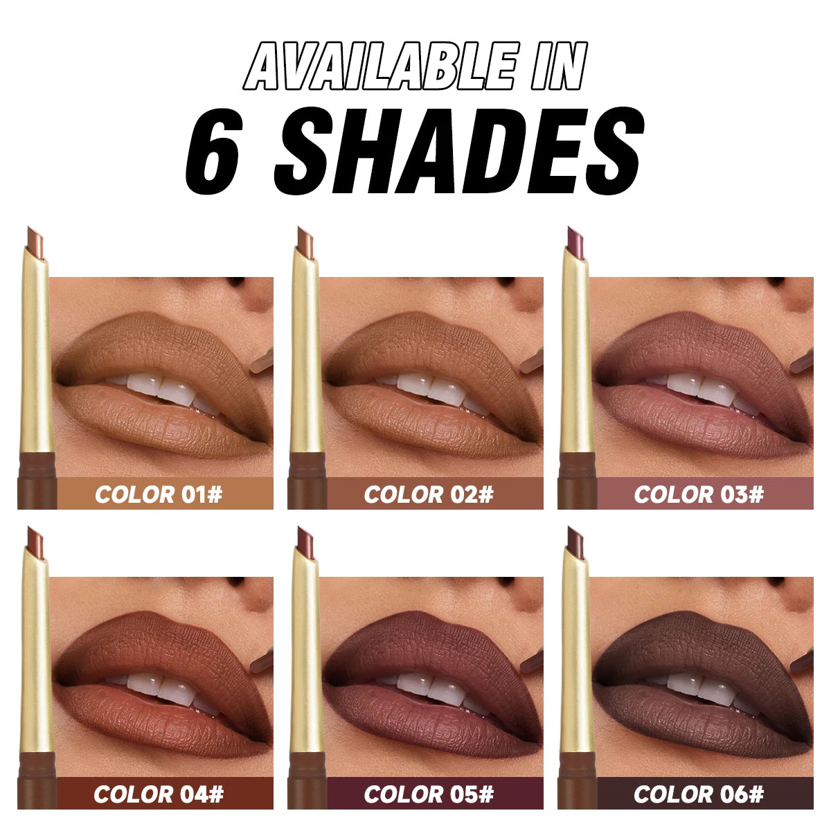 Matte 6-colors Lip Liner Pencil Bevel Design Nib Lip Contour Lipstick