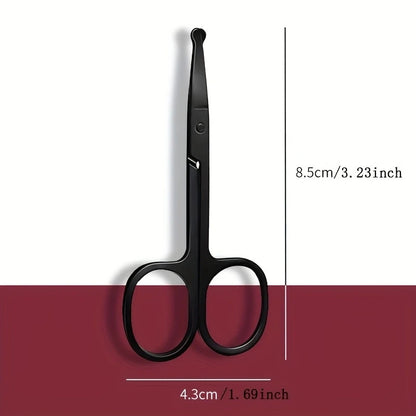 1PC Silver Mirror Light Black Round Head Safety Nose Hair Scissors